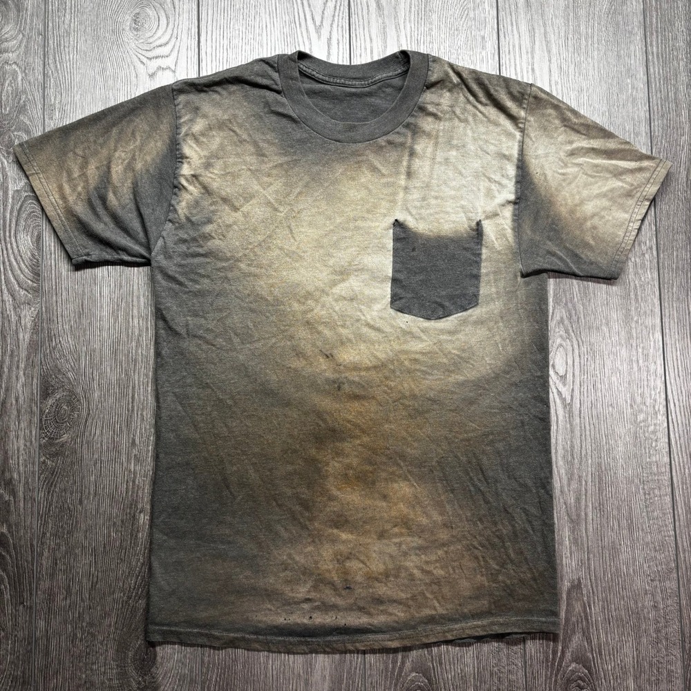 Vintage Sun Faded Blank Medium Ghost Pocket T-Shirt Mens Charcoal Distressed